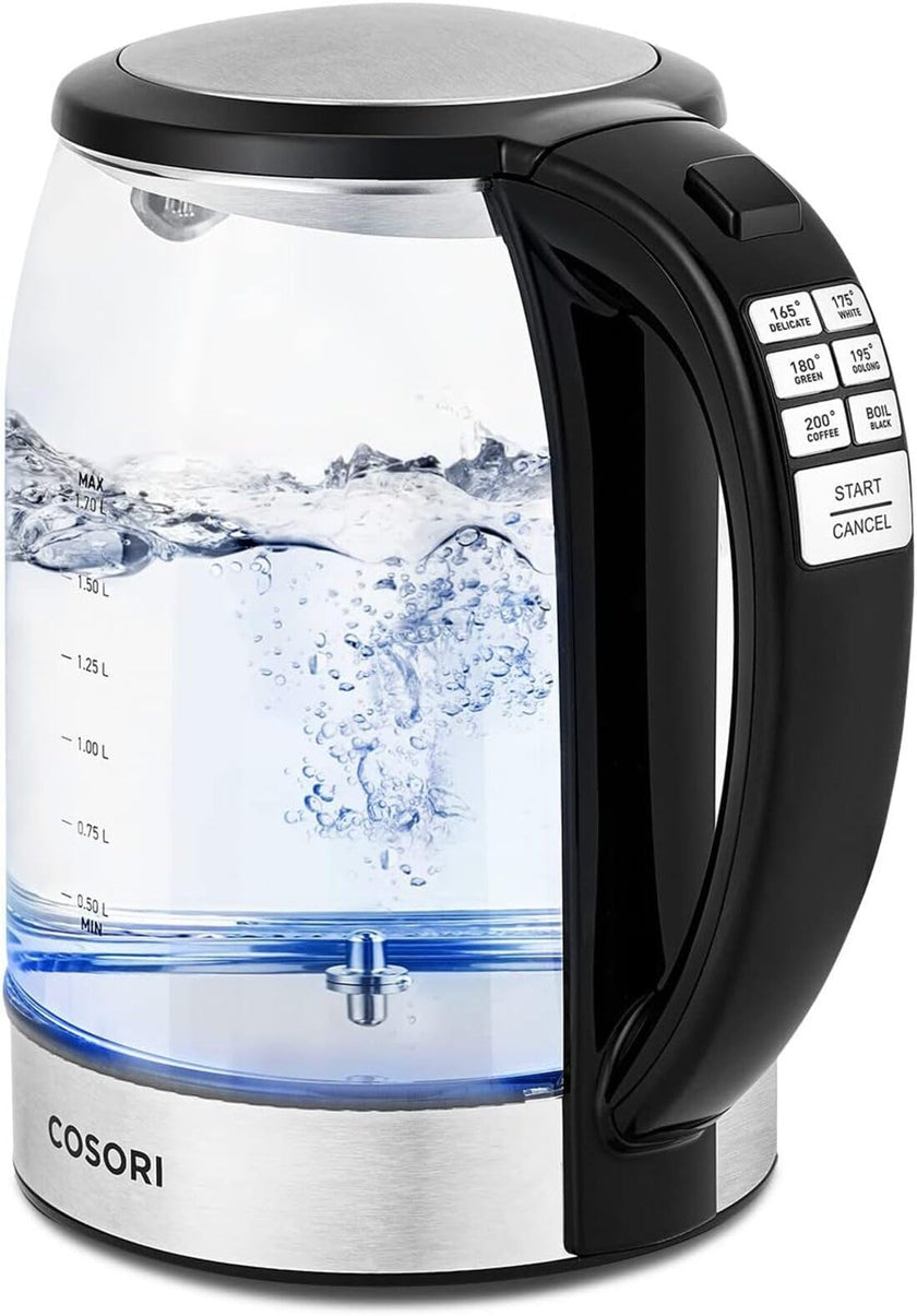 Cosori Electric Kettle, 6 Temperature Presets, 1.7L Glass Tea Kettle, Black 🍁 All In One Marketplace Canada