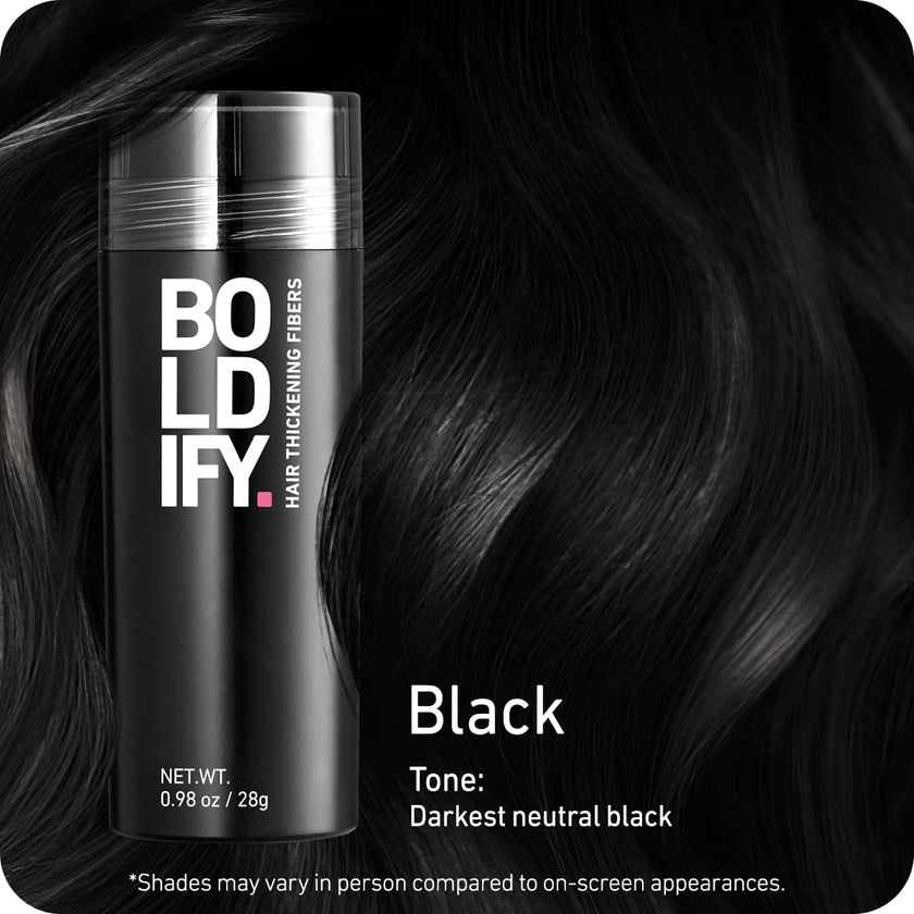 BOLDIFY Hair Fibers (28g) - Fill In Thinning and Fine Hair for an Instantly Fuller, Thicker Look - 14 Shades for Women & Men - Black 🍁 All In One Marketplace Canada