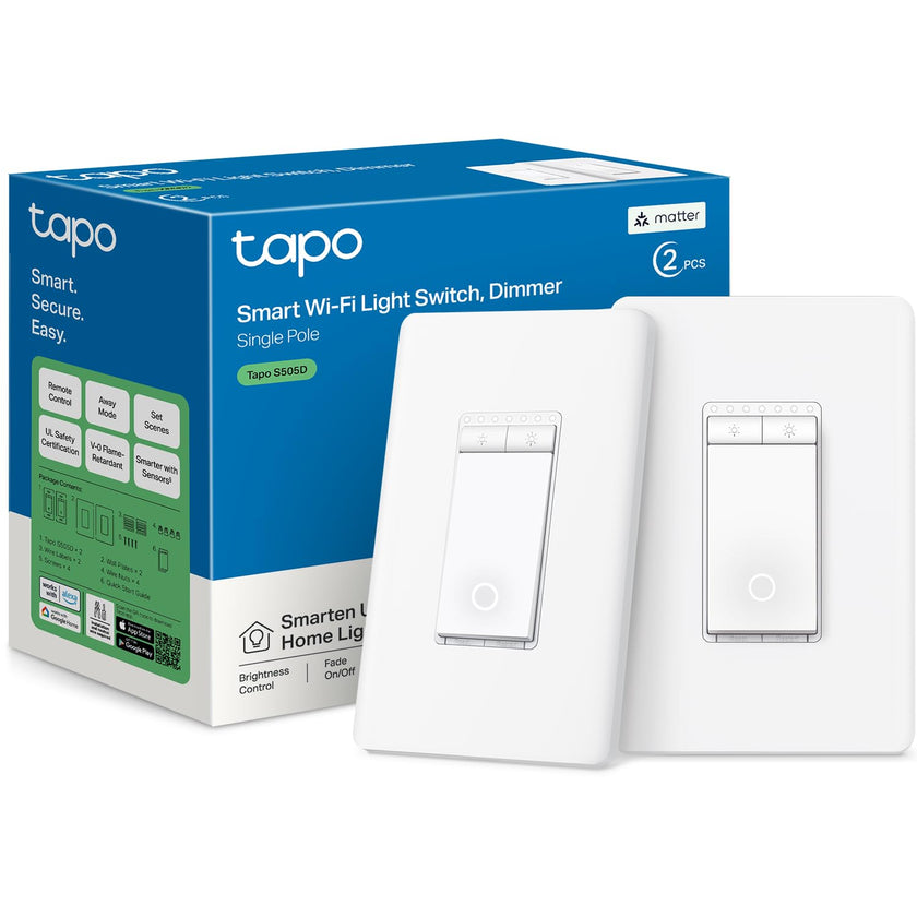 TP-Link Tapo Matter Smart Dimmer Switch: Voice Control w/Siri, Alexa & Google Assistant, UL Certified, Timer & Schedule, Easy Guided Install, Neutral Wire Required, Single Pole, Tapo S505D(2-Pack) 🍁 All In One Marketplace Canada