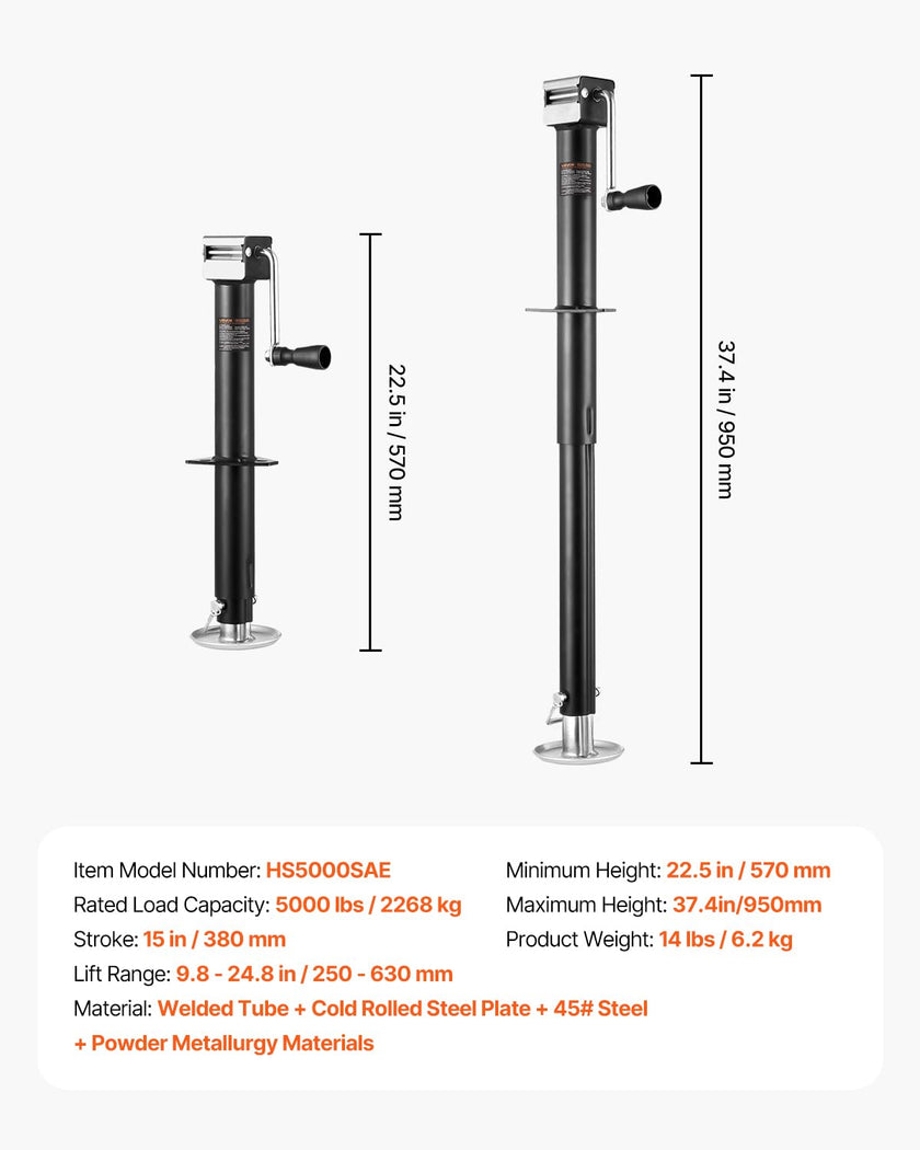 VEVOR A-Frame Trailer Jack, 5000 lbs Dynamic Load Capacity, Trailer Jack Stand with Handle & Rectangular Footpad, 15-inch Vertical Travel, Suitable for RV, Horse, Utility Trailers, Yacht Trailers 🍁 All In One Marketplace Canada