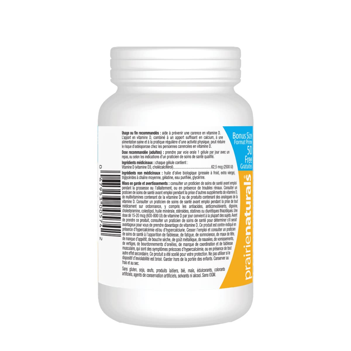 Prairie Naturals Vitamin d3 cholecalciferol 2,500iu softgel, 550 Count 🍁 All In One Marketplace Canada
