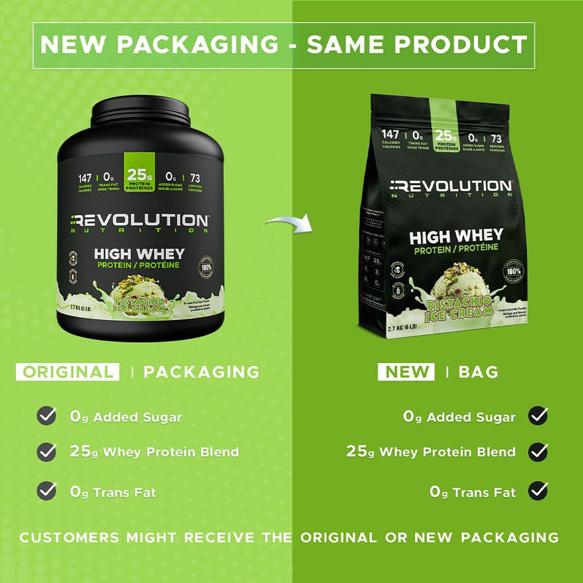 Revolution Nutrition, High Whey, Protein Powder 6LB bag, Whey Protein, Gluten Free, 25g of Protein Per Scoop, 2.7kg, 73 Servings (Pistachio Ice Cream, 6 Pound Bag) 🍁 All In One Marketplace Canada