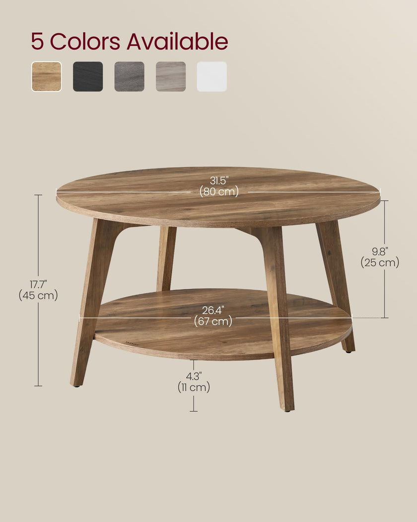VASAGLE MAEZO Collection - Round Coffee Table, 2-Tier Center Table with Storage, Tapered Legs, Curved Transitions, 80 x 45 cm, Easy Assembly, for Living Room, Honey Brown ULCT243K41 🍁 All In One Marketplace Canada