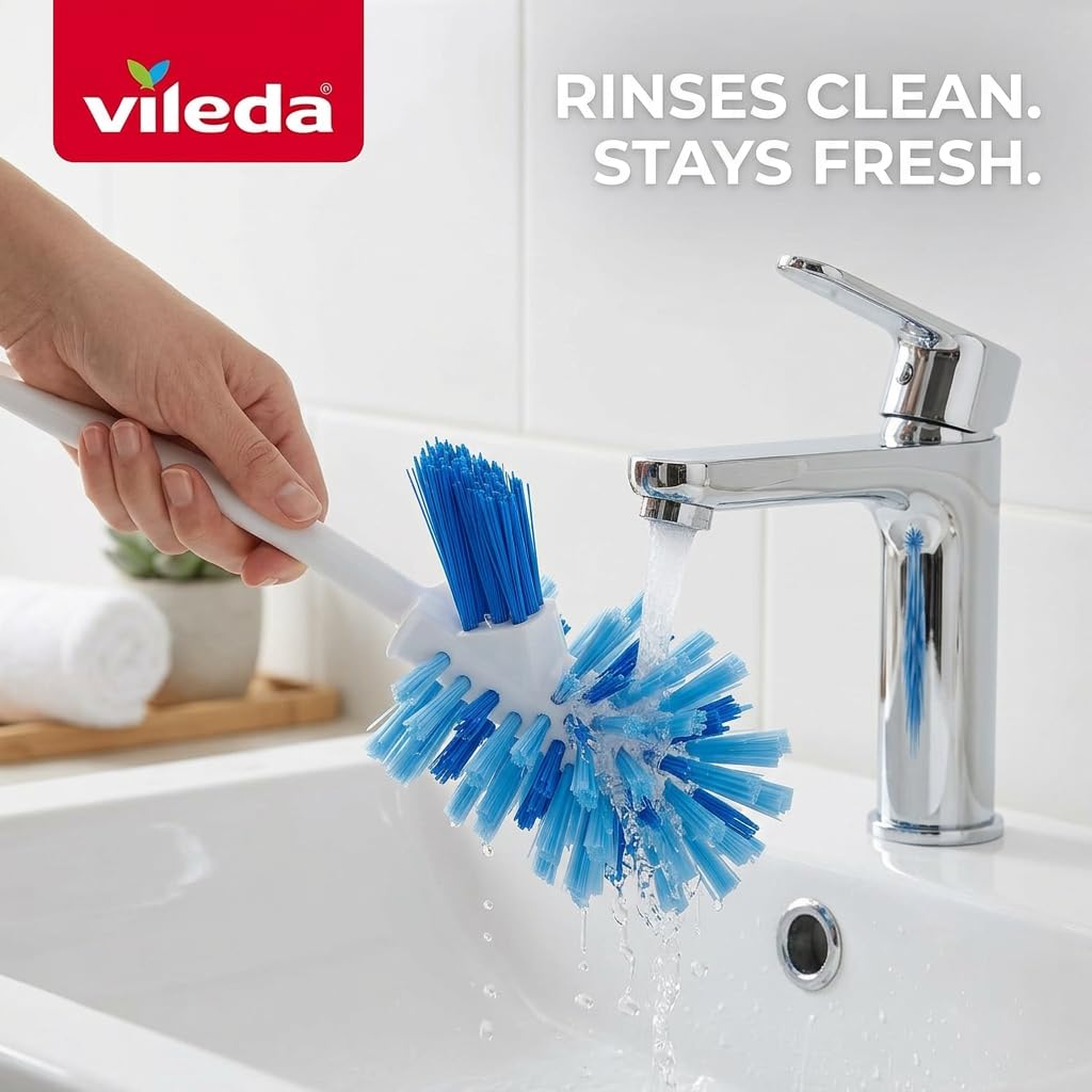 Vileda Deluxe Toilet Brush and Holder | Cleaner Brush with Ergonomic Handle | Easily Clean Under the Rim | Angled Bristles Reach Tough Spots 🍁 All In One Marketplace Canada