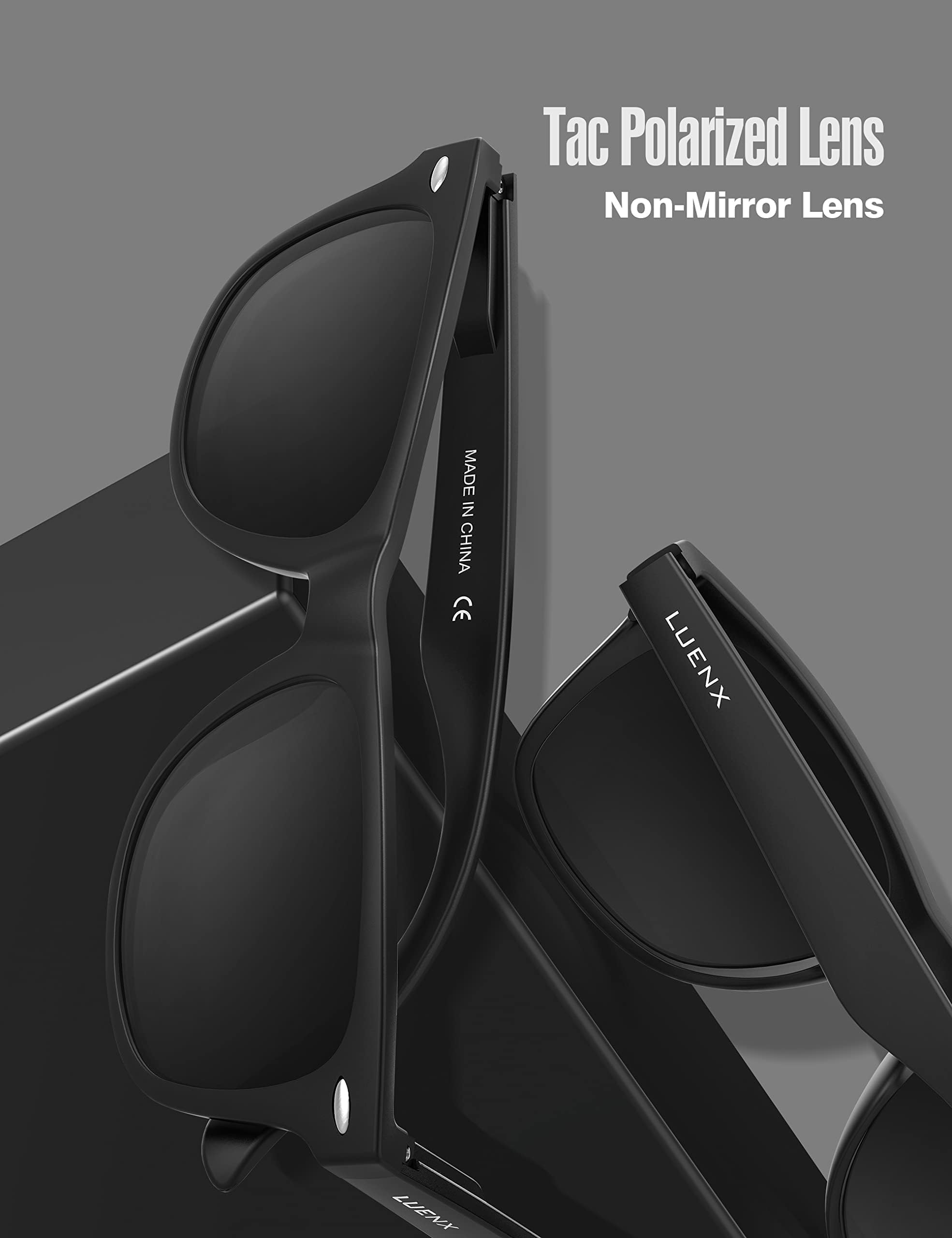 LUENX Polarized Sunglasses for Men Women UV400 Protection Non-mirrored Black Lens Matte Black Square Frame 54MM 🍁 All In One Marketplace Canada