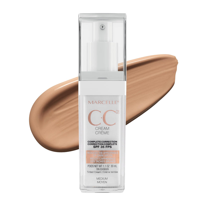 Marcelle CC Cream SPF 35, Medium, Complete Correction, Tinted Moisturizer, Non-Comedogenic, Perfume-Free, Paraben-Free, Oil-Free, Hypoallergenic, Cruelty-Free, 30 mL 🍁 All In One Marketplace Canada