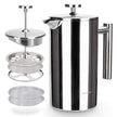 Secura French Press Coffee Maker, 304 Grade Stainless Steel Insulated Coffee Press with 2 Extra Screens, 34oz (1 Litre), Silver 🍁 All In One Marketplace Canada