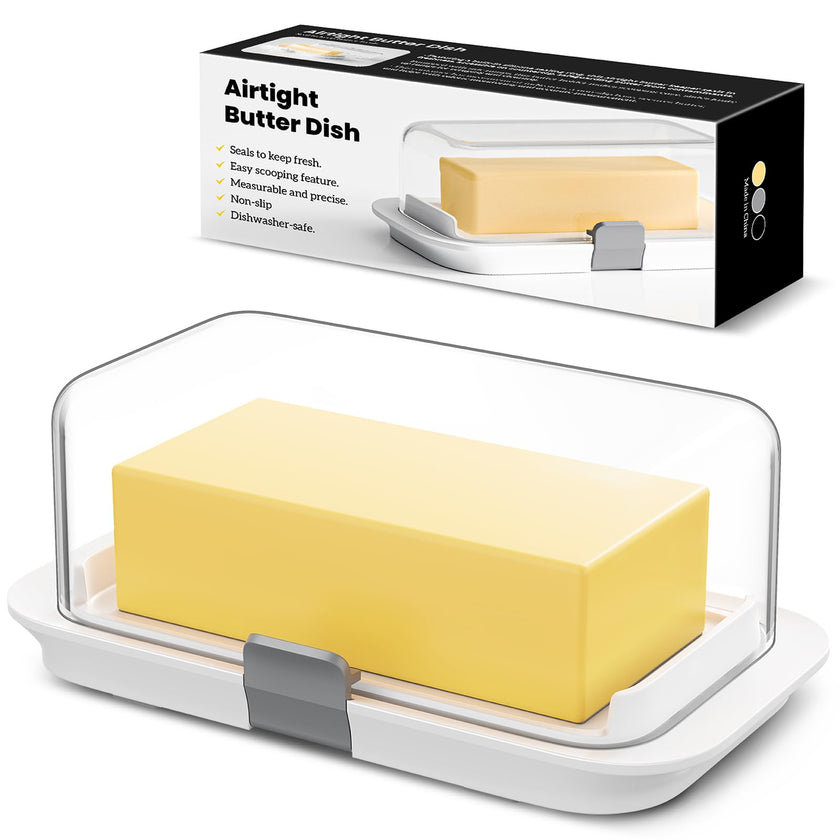Pisol Large Butter Dish for 1 lb Canadian Butter, Airtight Butter Keeper with Lid Fit a Full Pound Block of Butter, Locking Butter Container for Countertop, Cat/Dog Proof, White 🍁 All In One Marketplace Canada