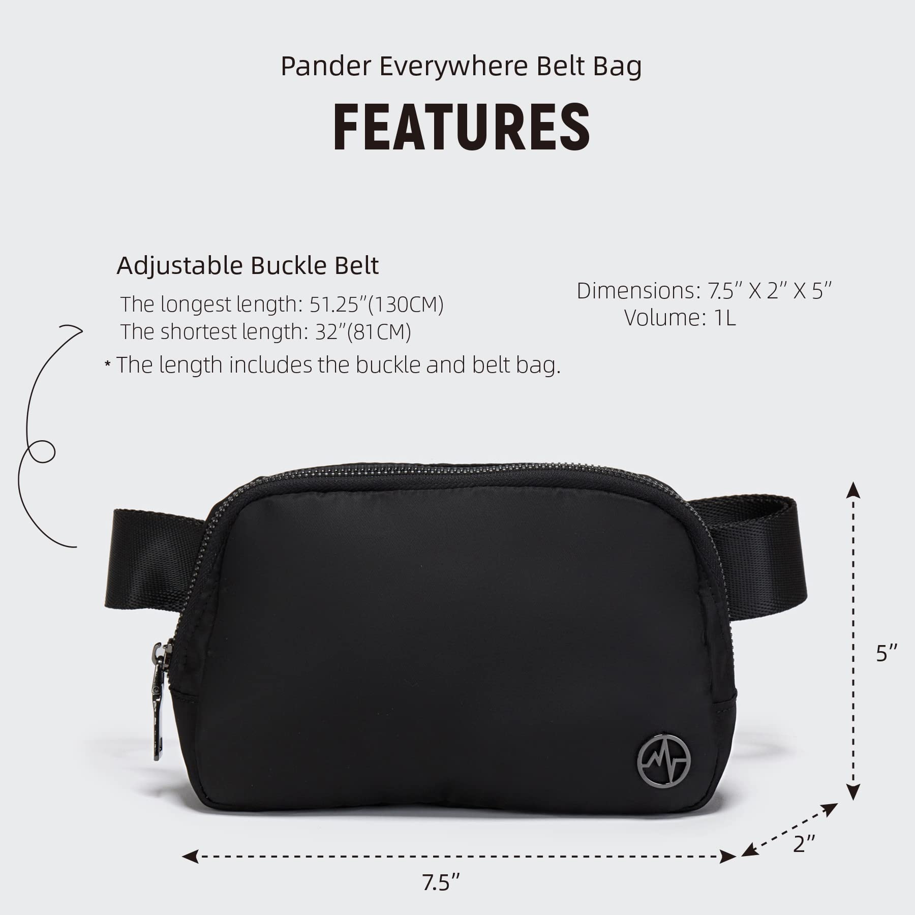 Pander 1L Fanny Pack Everywhere Belt Bag, Bum Bag Crossbody Bags for Women with Adjustable Strap (Black) 🍁 All In One Marketplace Canada
