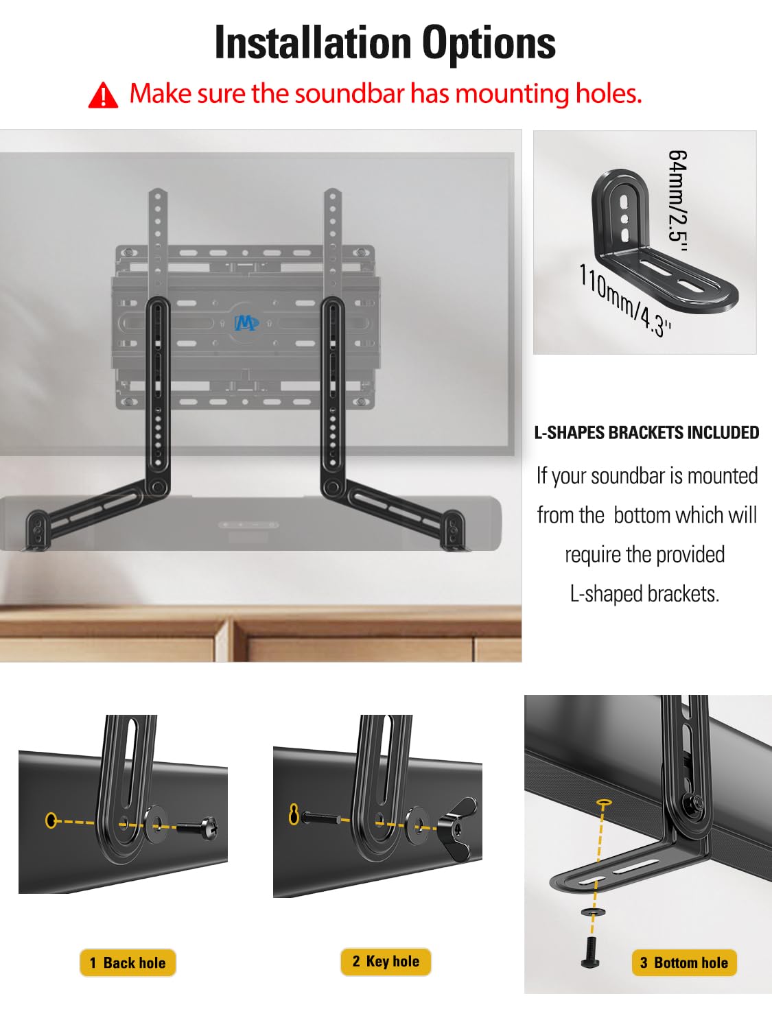 Mounting Dream Sound Bar Mount Bracket for Mounting Above or Under TV, Fits Most Sound Bars Up to 15 Lbs, with Detachable Long Extension Plates MD5420 🍁 All In One Marketplace Canada