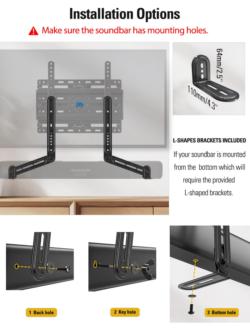 Mounting Dream Sound Bar Mount Bracket for Mounting Above or Under TV, Fits Most Sound Bars Up to 15 Lbs, with Detachable Long Extension Plates MD5420 🍁 All In One Marketplace Canada