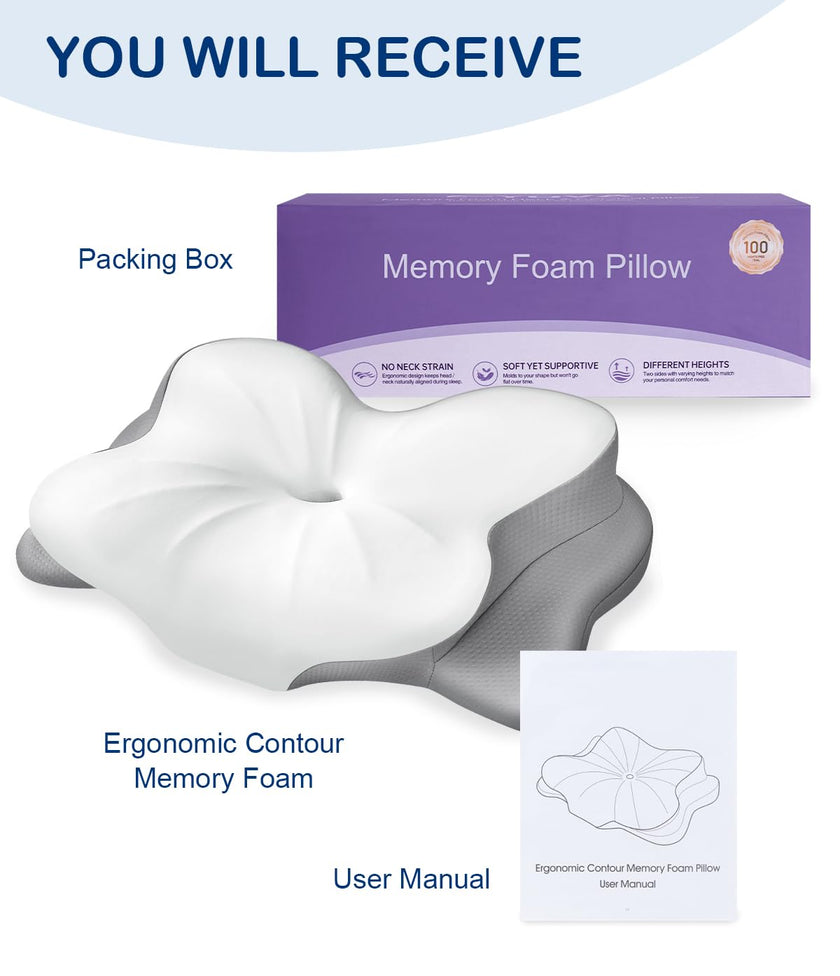 CosBed Cervical Neck Pillow, Ergonomic Memory Foam Pillows for Neck Pain Relief with Breathable Pillowcase, Contour Neck Support Pillow for Side Back Stomach Sleepers White 🍁 All In One Marketplace Canada