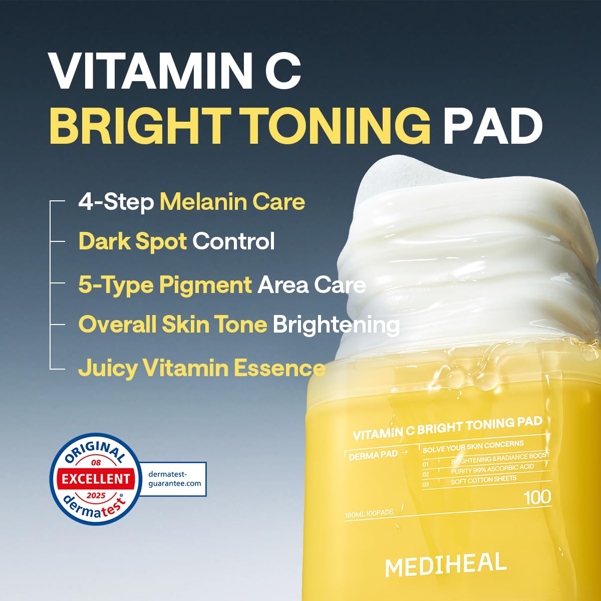 MEDIHEAL Vitamin C Brightening Toner Pads – Korean Skincare, 99% Pure Encapsulated Vitamin C with Sea Buckthorn & Glutathione, Dark Spots, Uneven Skin Tone Care, Gauze Fabric, 100 Pads 🍁 All In One Marketplace Canada