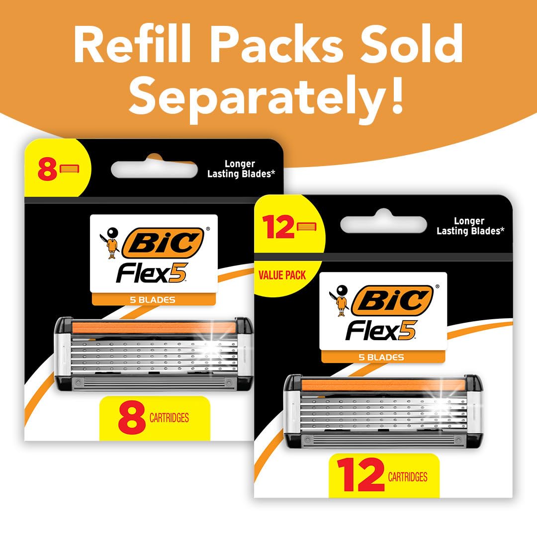 BIC Flex 5 Men's Refillable 5-Blade Razors with 1 Handle and 7 Cartridges, Up to 13 Shaves Per Cartridge, Men's Razors for First Apartment Essentials 🍁 All In One Marketplace Canada
