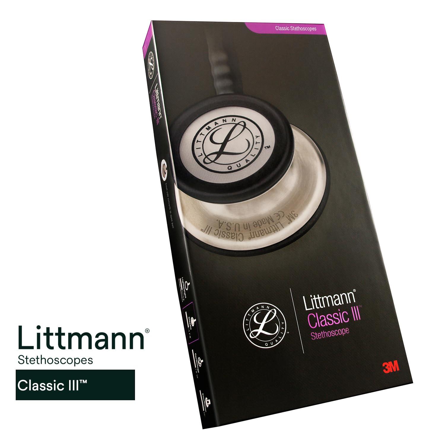 3M Littmann Classic III Monitoring Stethoscope, 5633, More Than 2X as Loud*, Weighs Less**, Stainless Steel Chestpiece, 69 cm (27