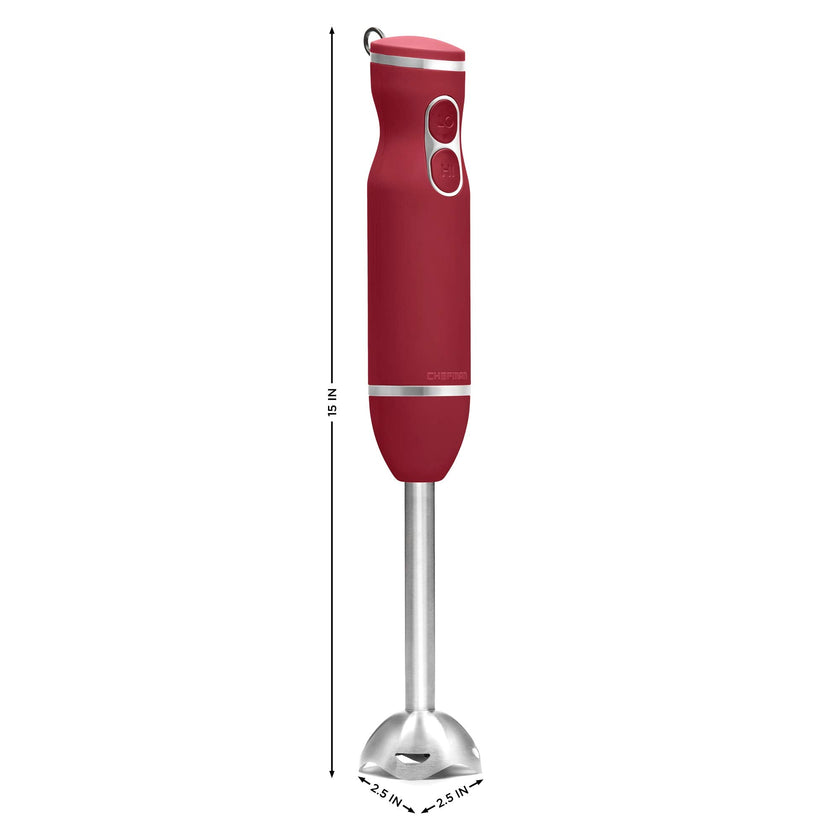 Chefman Immersion Blender, 300W Hand Blender with Stainless Steel Blades, Powerful Electric Ice Crushing 2-speed Control Handheld Food Mixer, Purées, Smoothies, Shakes, Sauces & Soups, Red 🍁 All In One Marketplace Canada