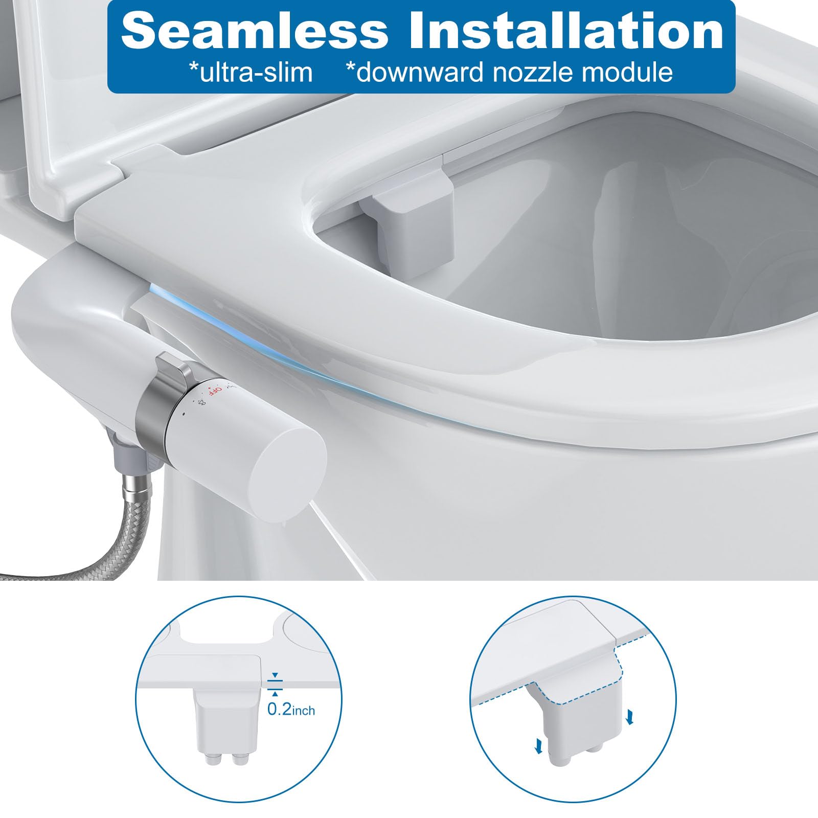 Ultra-Slim Bidet Attachment for Toilet, Adjustable Water Pressure for Rear/Feminine Wash Bidet, Non Electric Self Cleaning Fresh Cold Water Toilet Bidets Spray Jet Easy Install (Silver) 🍁 All In One Marketplace Canada