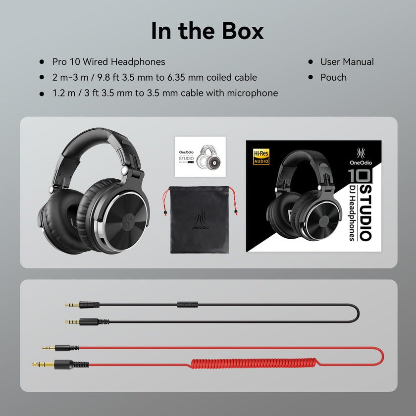 OneOdio Pro-10 Over Ear Wired Headphones for School Studio Monitor & Mixing DJ Stereo Headsets, 50mm Neodymium Drivers, in-Line Mic, 3.5mm/6.35mm Jack for AMP Computer Recording Phone Piano Guitar 🍁 All In One Marketplace Canada