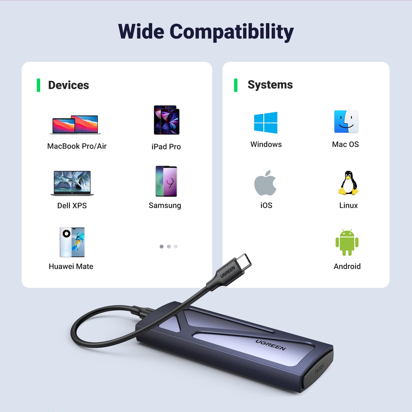 UGREEN M.2 NVMe Enclosure, USB 3.2 Gen2 10Gbps Case for NVMe PCIe M-Key(M+B Key), External SSD Adapter Support UASP Trim for 2280 2260 2242 2230 with 2 Cables, Aluminum Shell Heatsink 🍁 All In One Marketplace Canada