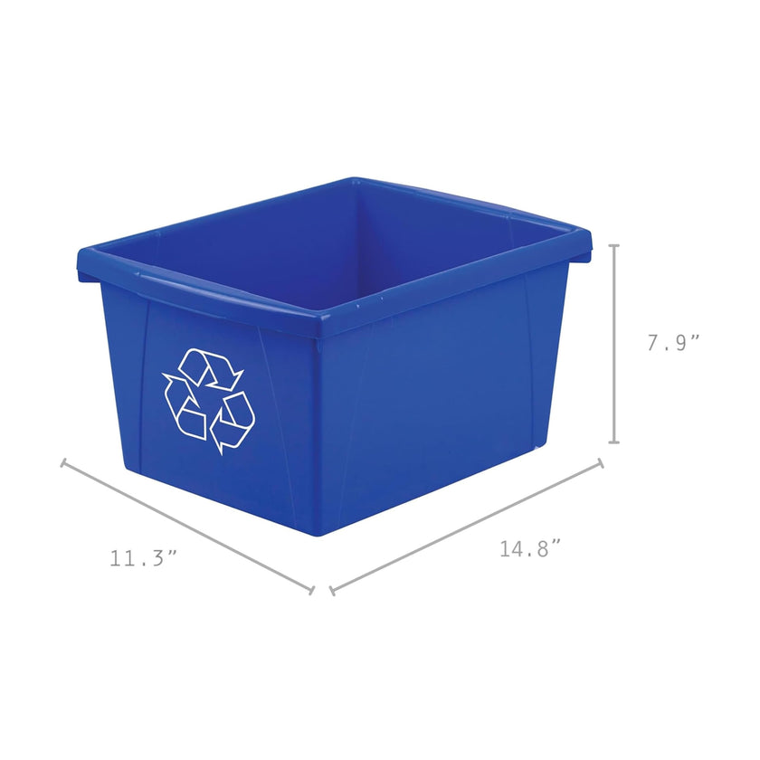 Storex 4 Gallon (15L) Recycle Bin, 13.63 x 7.87 x 11.25 Inches, Blue (61505A06C) Blue Recycling, 1-Pack , Small 🍁 All In One Marketplace Canada
