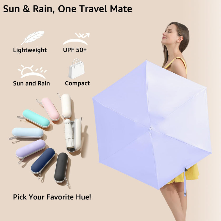 BAODINI Travel Mini Umbrella for Purse With Case-Small Compact UV Umbrella Protection Sun-Lightweight Tiny Pocket Umbrella Sun Blocking for Women, Girls and Men 🍁 All In One Marketplace Canada