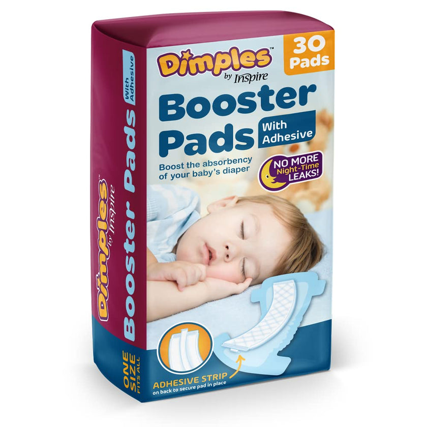 Inspire Dimples Booster Pads, Baby Diaper Doubler with Adhesive - Boosts Diaper Absorbency - No More leaks 30 Count (with Adhesive for Secure Fit) (30 Count) 🍁 All In One Marketplace Canada