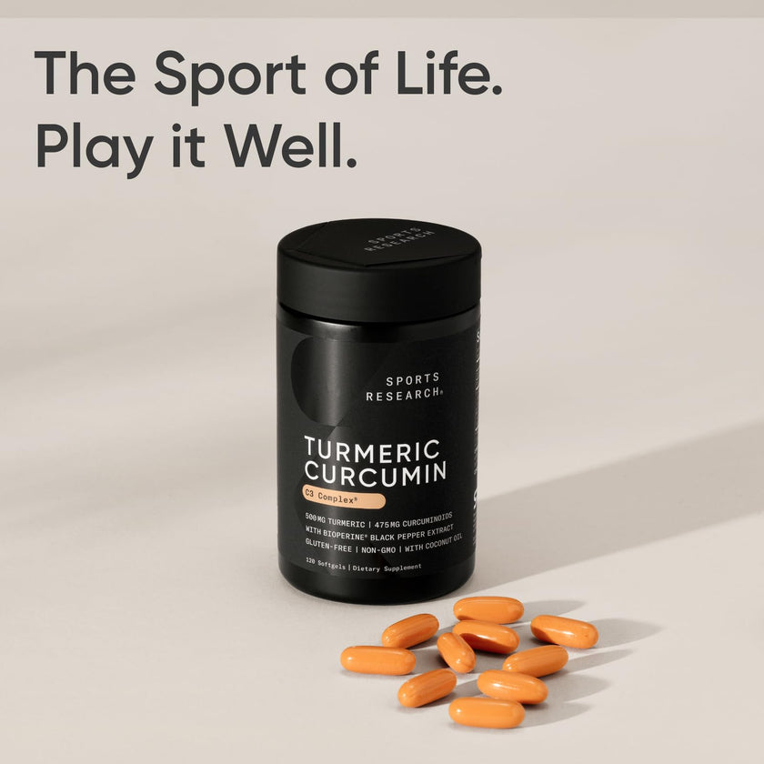 Sports Research® Turmeric Curcumin C3® Complex 500mg, Enhanced with Black Pepper & Organic Coconut Oil for Better Absorption; Non-GMO, Gluten Free & Third-Party Tested - 120 Liquid Softgels 🍁 All In One Marketplace Canada