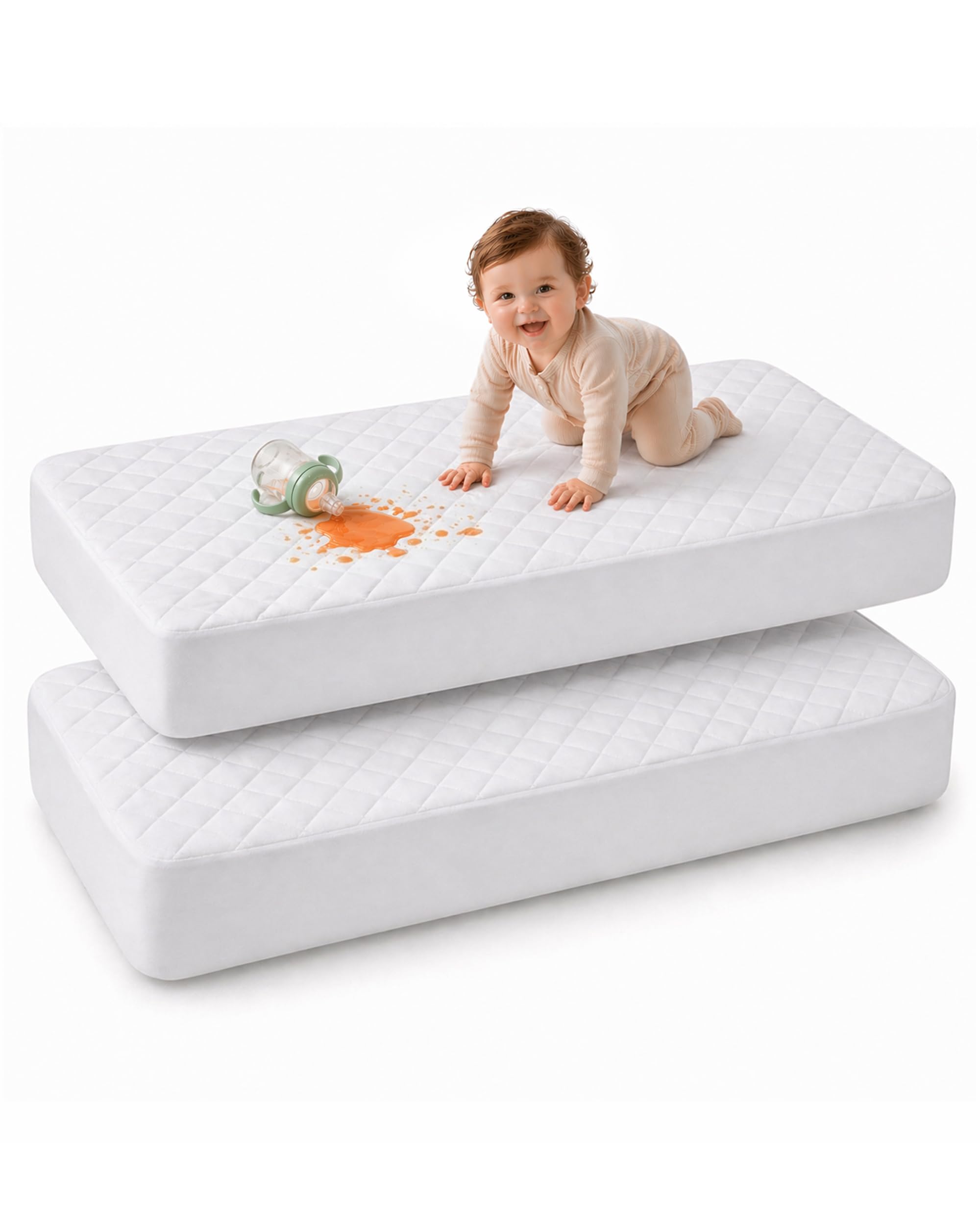 Utopia Bedding Waterproof Crib Fitted Mattress Protector (Pack of 2) - Toddler and Baby Crib Mattress Pad Cover - Soft and Breathable with 7 Inches Deep Skirt (White, 28