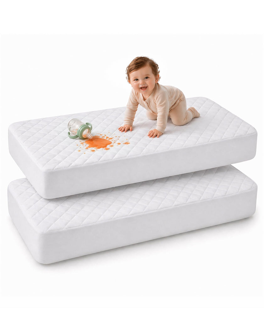Utopia Bedding Waterproof Crib Fitted Mattress Protector (Pack of 2) - Toddler and Baby Crib Mattress Pad Cover - Soft and Breathable with 7 Inches Deep Skirt (White, 28