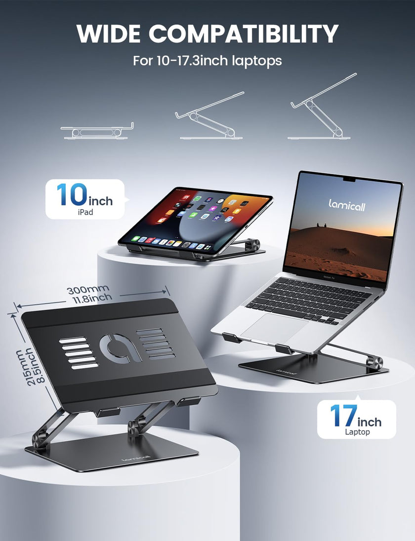 Lamicall Adjustable Laptop Stand, Portable Laptop Riser, Aluminum Laptop Stand for Desk Foldable, Ergonomic Computer Notebook Stand Holder Gift for MacBook Air Pro, More 10-17.3