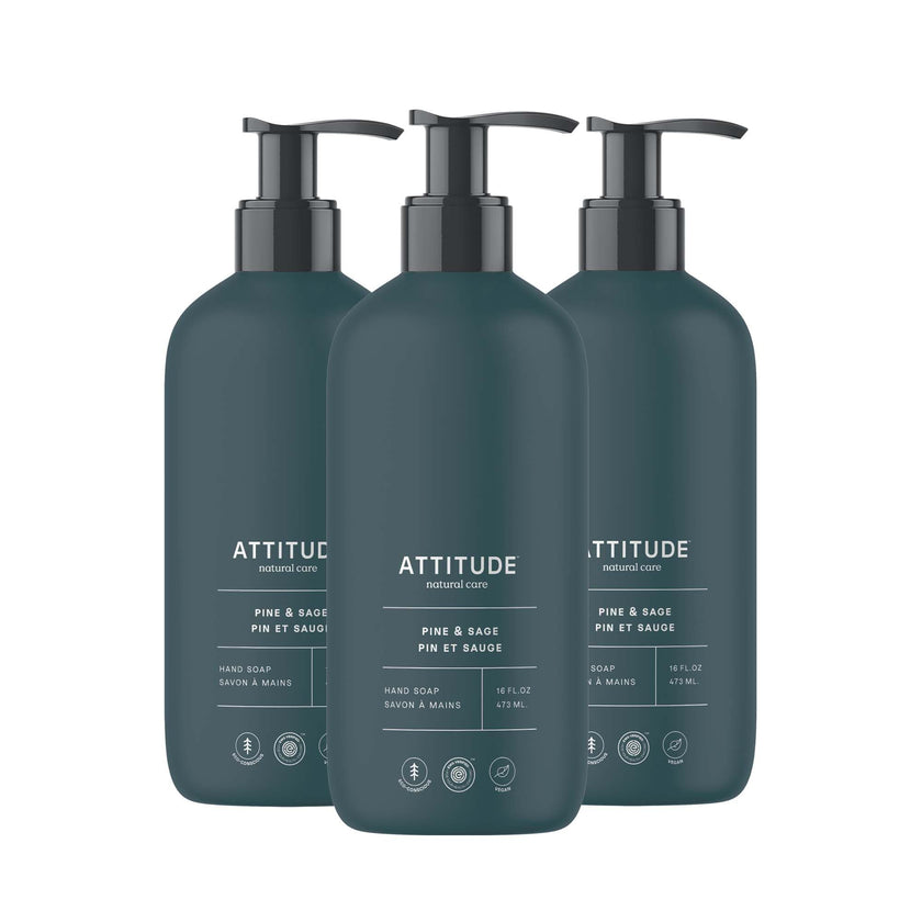 ATTITUDE Limited Edition Liquid Hand Soap, EWG Verified, Plant and Mineral-Based, Vegan Personal Care Products, Pine & Sage, 473 mL (Pack of 3) 🍁 All In One Marketplace Canada