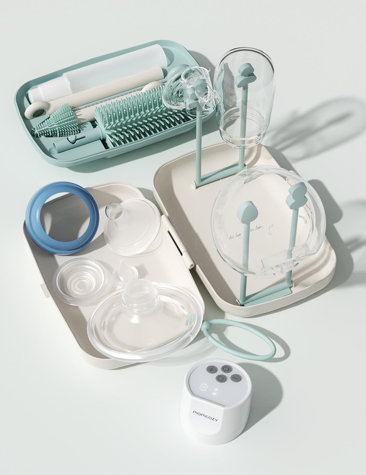 Momcozy 7 in 1 Travel Bottle Cleaning Kit - Baby Bottle Cleaner Set with Silicone Brush, Nipple Brush, Straw Brush, Soap Dispenser, Drying Rack - Home and Travel Bottle Cleaning Tools for Infants 🍁 All In One Marketplace Canada
