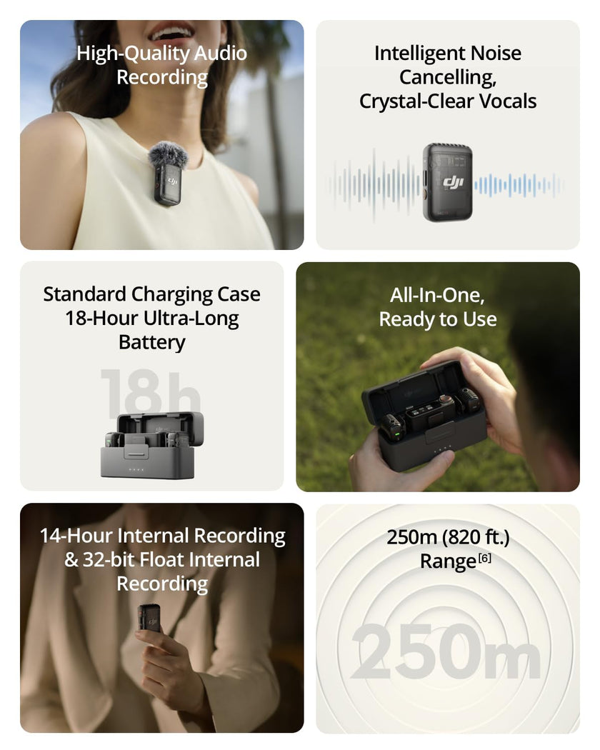 DJI Mic 2 (2 TX + 1 RX + Charging Case), Wireless Lavalier Microphone, Intelligent Noise Cancelling, 32-bit Float Internal Recording, 820 ft.(250m) Range, Microphone for iPhone, Android, Camera 🍁 All In One Marketplace Canada