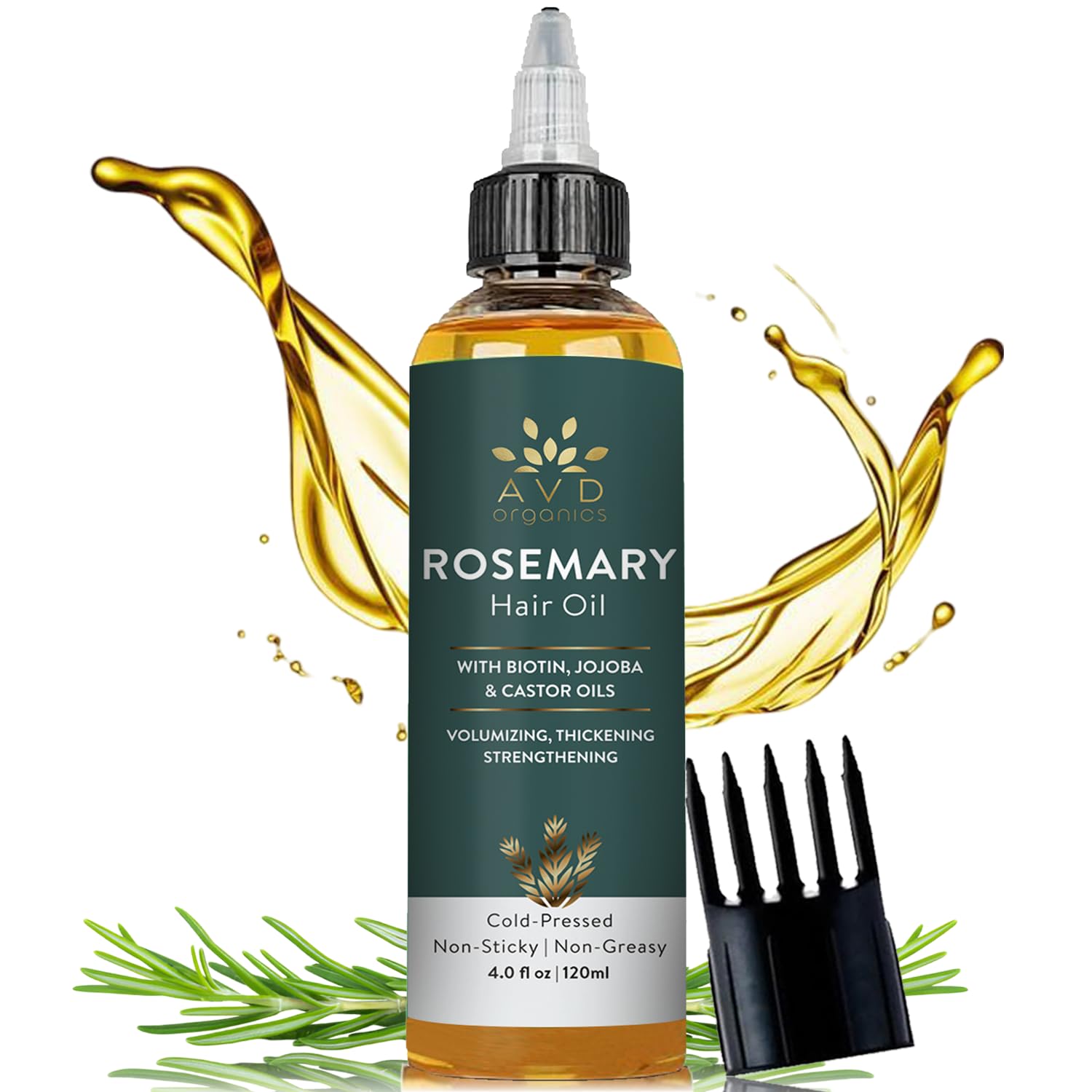 AVD Organics Rosemary Oil for Hair Growth | Infused with Biotin | Hair Strengthening, Nourishing and Volumizing | infused with Jojoba & Castor Oil | NON - GMO 120ml 🍁 All In One Marketplace Canada