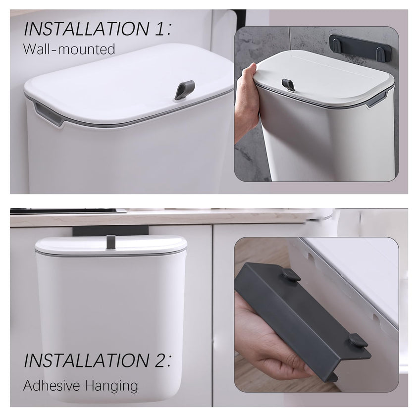 ELPHECO Compost Bin, 2.5 Gallon Hanging Trash Can with Lid, Kitchen Cabinet Door Under Sink Plastic Garbage Can Wall Mounted Slide Open, White 🍁 All In One Marketplace Canada