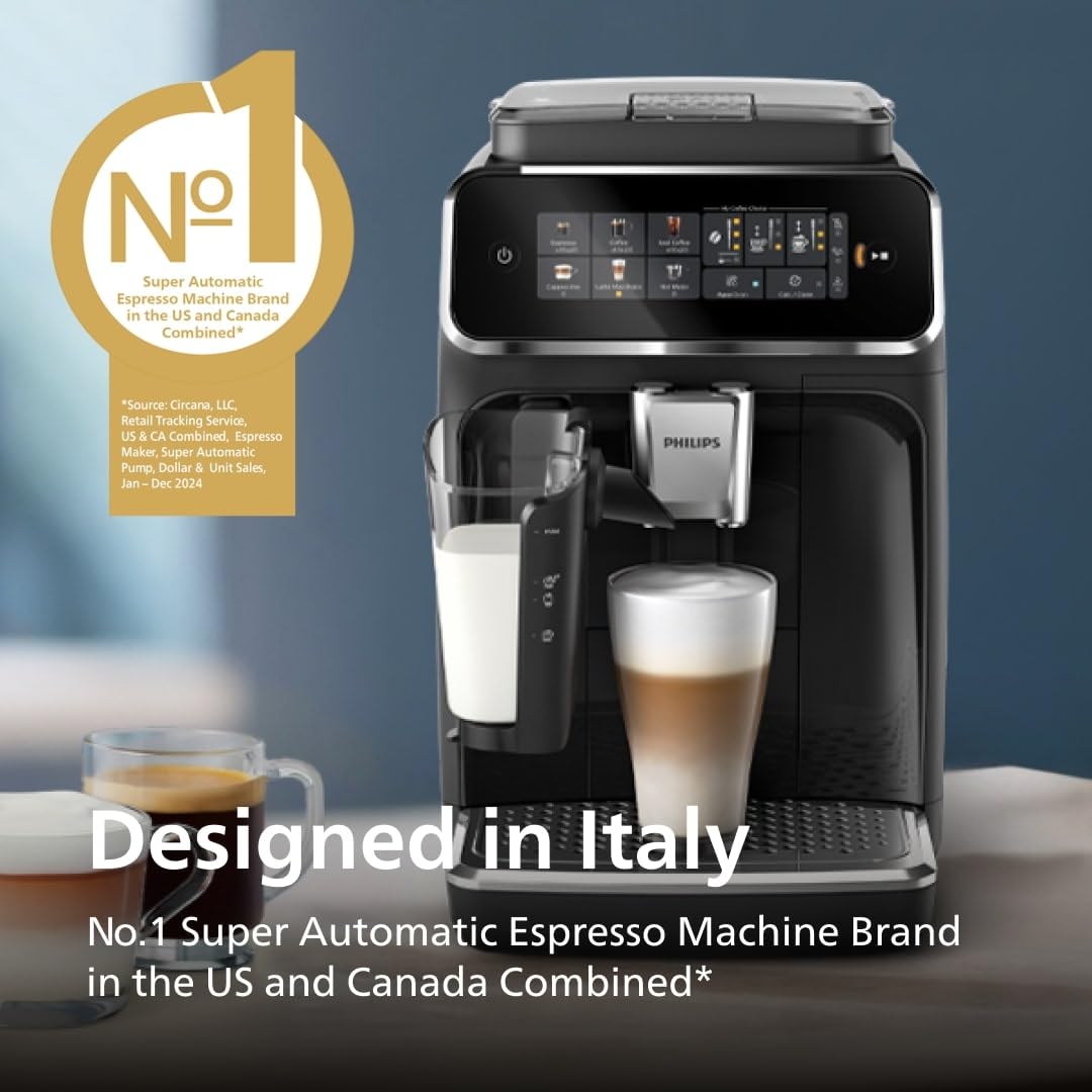 PHILIPS 3300 Series Fully Automatic Espresso Machine with LatteGo Milk System and integrated grinder, 6 Hot & Iced Coffee Pre-Sets, 40% Quieter SilentBrew, 15-Bar Pressure, Glossy Black (EP3341/50) 🍁 All In One Marketplace Canada