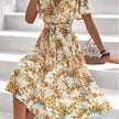 Women Bohemian Spring Short sleeve Casual flowy V-neck Tie belt Floral Summer Midi Dress