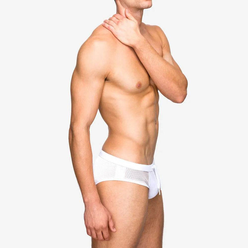 Mesh Stitching White Swim Briefs Boxer underwear men