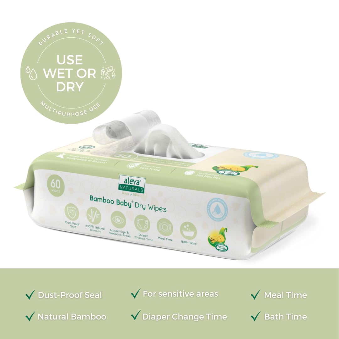 Aleva Naturals - Bamboo Baby Dry Wipes Value Pack (180ct)
