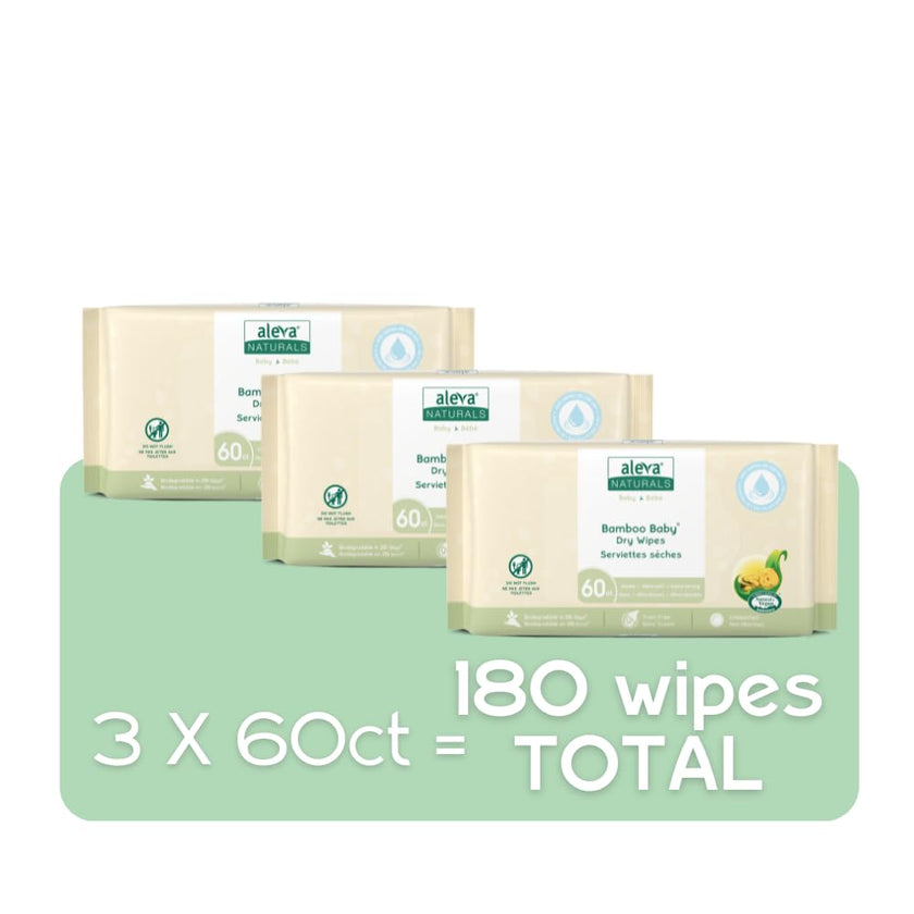 Aleva Naturals - Bamboo Baby Dry Wipes Value Pack (180ct)