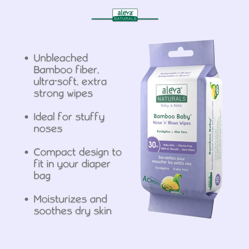 Aleva Naturals - Bamboo Baby Nose 'n' Blows Wipes (30pk)