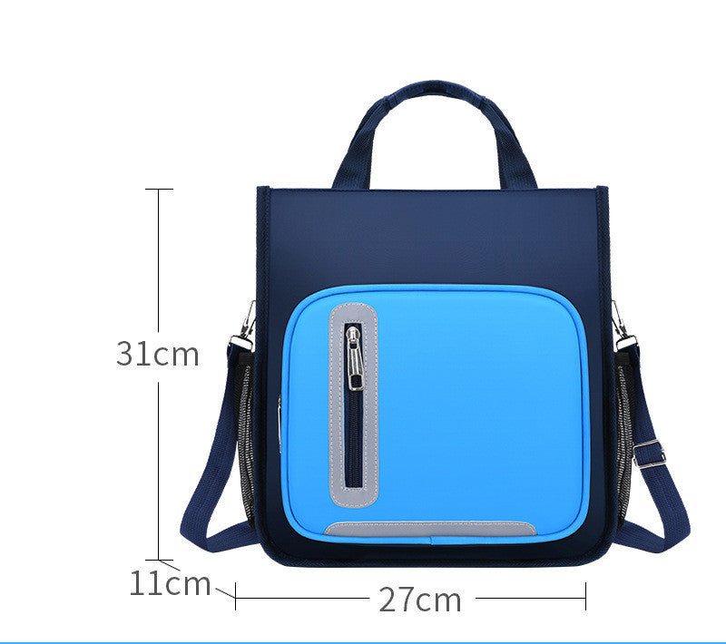 Kids Colour-Contrast Nylon School Backpack – Lightweight Children's Bag with Panda Patch (Blue, Red, Green)