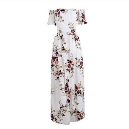 Elegant Ladies Summer Boho Vacation Resort Slit Maxi dress off shoulder Long floral Beach summer slit dress