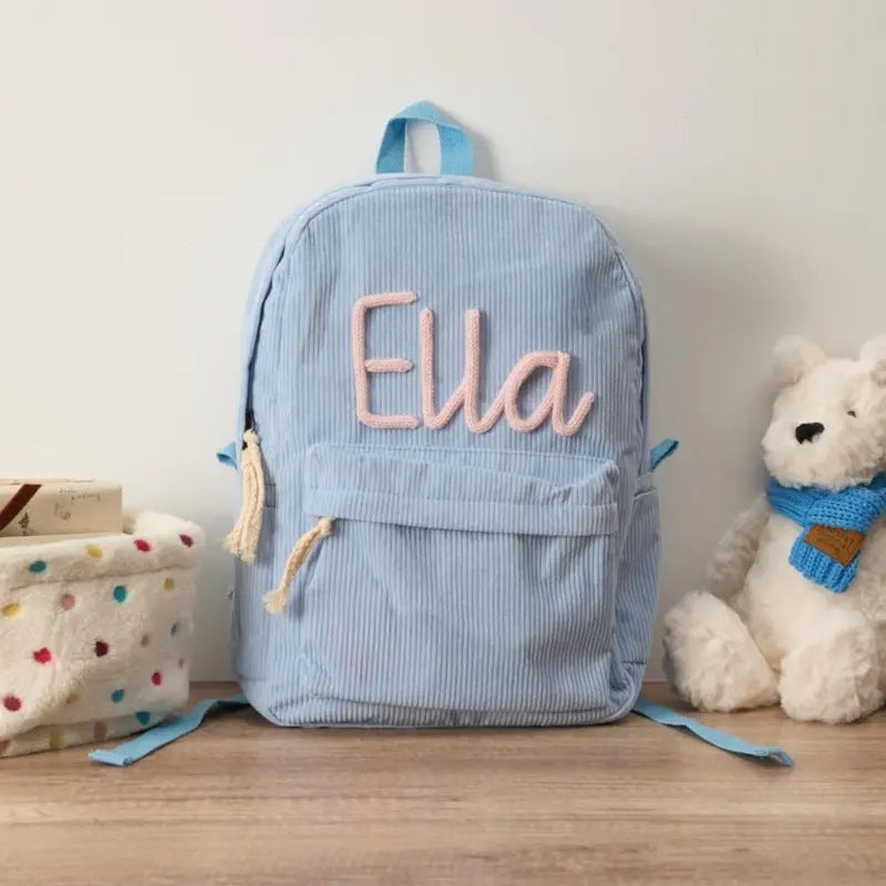 Personalised Children's School Bag – Cartoon Name Backpack (Beige, Blue, Green, Pink)