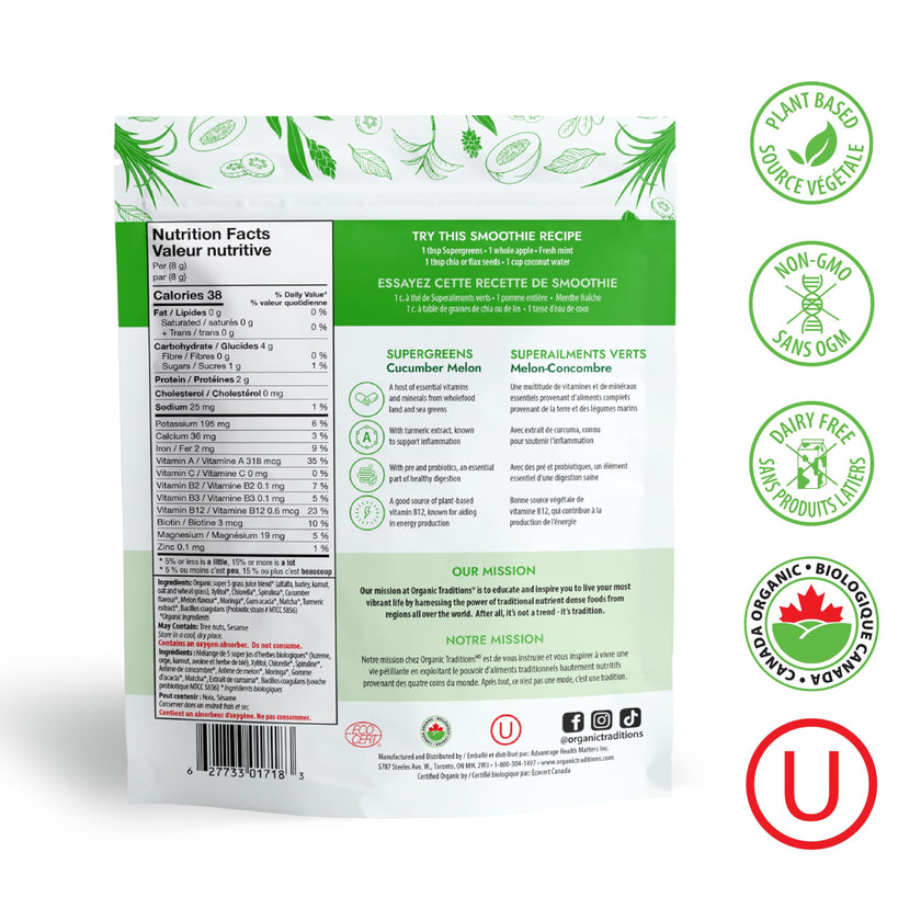 Organic Traditions - Supergreens - Cucumber Melon (100g)