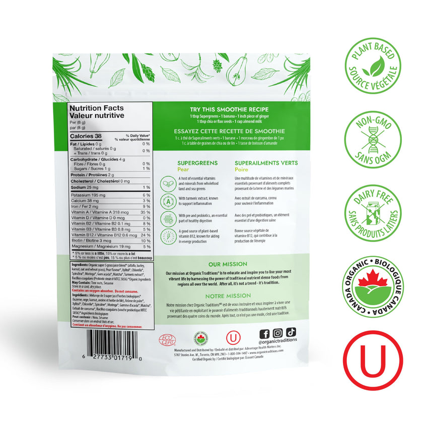Organic Traditions - Supergreens - Pear (100g)