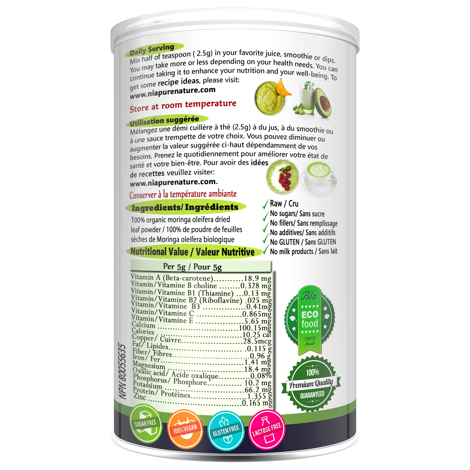 Nia Pure Nature - Organic Moringa Powder (227g)