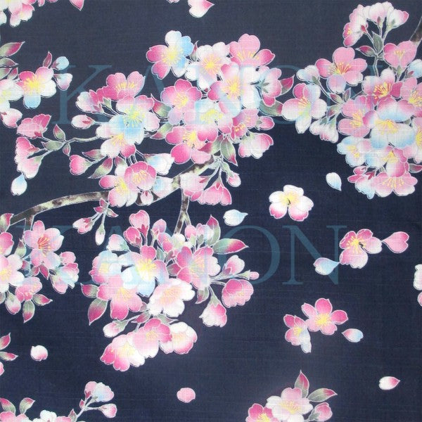 [Pre-Order] Girls' Jinbei Set: Weeping Cherry - Navy 2-Piece Set (Textured Cotton) (Save 50% in January)