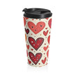 Hand Drawn Hearts Stainless Steel Travel Mug | Valentine Pattern