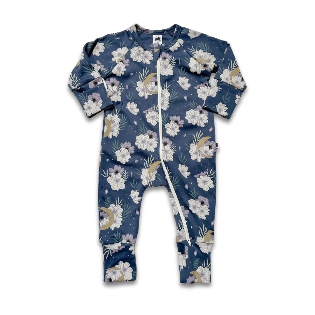 Bamboo Baby Zipper Footed Onesie| Celestial Floral